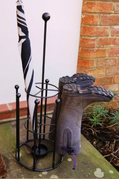 Umbrella and Boot Stand - Wellie Boot Rack - Solid Steel - L30.4 x W30.4 x H83.8 cm - Black
