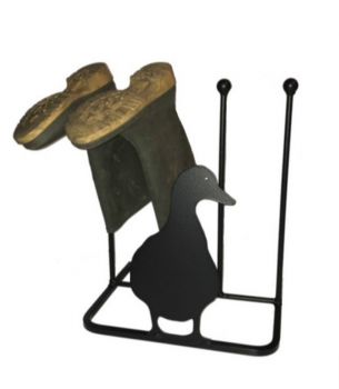 2 Pair Boot Rack - Facing Duck - Hand Made By Traditional Forge Powder Coated Steel Wellie Boot Stand - Steel - L30.4 x W38 x H48.3 cm - Black