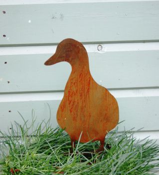 Duck on Stake - Hand Made By Traditional Forge, Steel Garden Ornament - Steel - H30 cm - Bare Metal/Ready to Rust