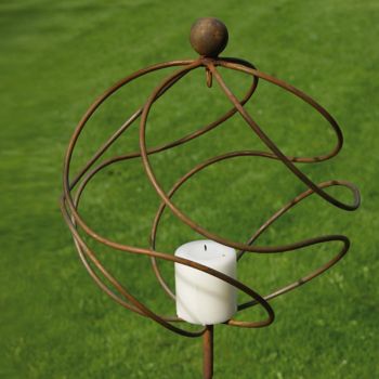 Tangle Ball on 4Ft Stem With Candle Holder/Hook - Plant Support - Solid Steel - L34.3 x W34.3 x H157.5 cm