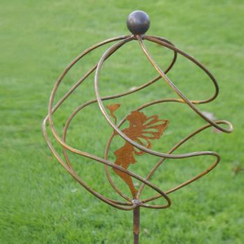 Tangle Ball on 4Ft Stem With Standing Fairy - Plant Support - Solid Steel - L34.3 x W34.3 x H157.5 cm