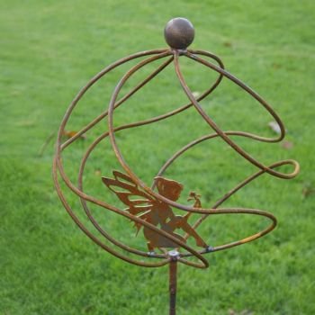 Tangle Ball on 4Ft Stem With Sitting Fairy - Plant Support - Solid Steel - L34.3 x W34.3 x H157.5 cm