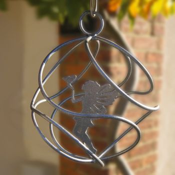 Fairy Catcher With Standing Fairy Silver - Hanging Ornament - Solid Steel - L27.9 x W27.9 x H27 cm