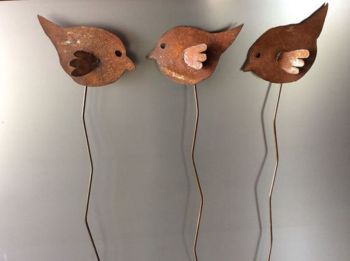 3 Birds on A Stake (Set of 3) - Hand Made By Traditional Forge, Steel Garden Ornaments - Steel - W10.2 x H61 cm