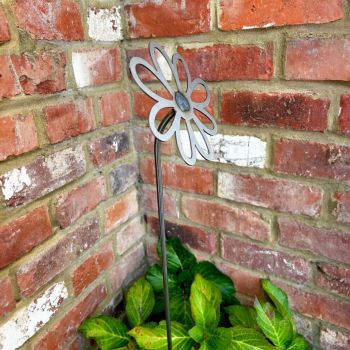 2 Feet Flowering Daisy Plant Pin (Pack of 3) - Bare Metal/Ready to Rust