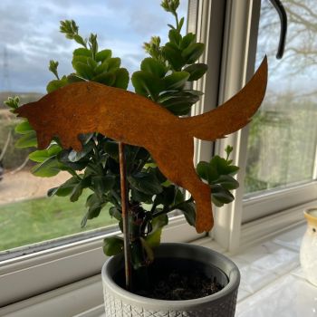 Jumping Fox Pot Stake (Pack of 3) - Bare Metal/Ready to Rust - H25 cm