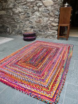 SUNDAR Area Rug Braided with Recycled Fabric - L60 x W180 - Multicolour