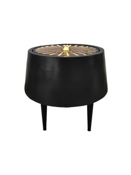 Solis Water Feature on Black Legs with Light Display - Metal - L46 x W46 x H47 cm - Charcoal/Aged Copper