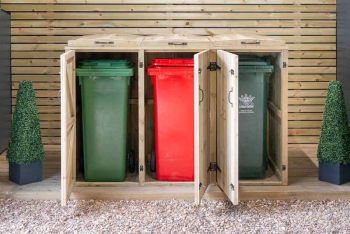 140L Triple Wheelie Bin Store - L64 x W180.5 x H120 cm - Timber