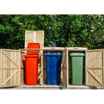 Chatburn Triple Wheelie Bin Store  - Timber - L80.4 x W192 x H120 cm - Fits 1 x 180L or 240L & 2 x 140L Wheelie Bins