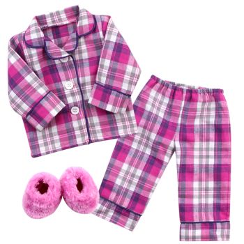 Sophia's 18" Doll Flannel Pajama & Slippers Set - Pink - 10 x 18 x 46 cm