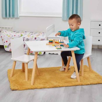 Kids White and Pinewood Table and Chair set