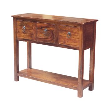 Ganga 3 Drawer Console Table - Sheesham Wood - L30 x W90 x H75 cm - Honey Dark Finish