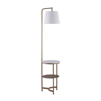  Lilah Floor Lamp with USB Port, Faux Marble Table and White Shades - White/Black - 36 x 163 x 163 cm