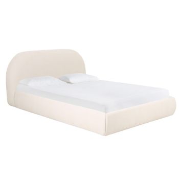 Bara Textured King Bed - Plywood/Velvet - L235 x W181.1 x H99.1 cm - Cream