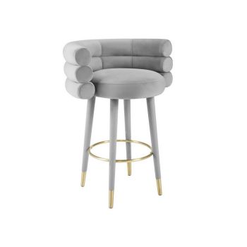 Betty Barstool - Stainless Steel/Velvet/Wood - L57.9 x W68.8 x H93 cm - Grey
