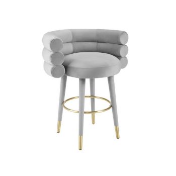 Betty Counter Stool - Stainless Steel/Velvet/Wood - L57.9 x W68.8 x H82.8 cm - Grey