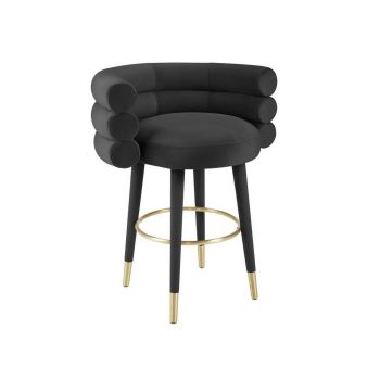 Betty Counter Stool - Stainless Steel/Velvet/Wood - L57.9 x W68.8 x H82.8 cm - Black