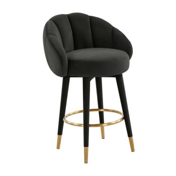 Myla Swivel Counter Stool - Velvet - L57.1 x W58.4 x H91.4 cm - Black
