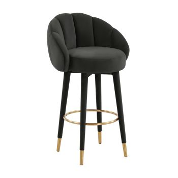 Myla Swivel Bar Stool - Velvet - L57.1 x W58.4 x H100.6 cm - Black