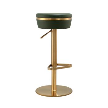 Astro Adjustable Stool - MDF/Stainless Steel/Vegan Leather - L38.1 x W38.1 x H85.9 cm - Malachite Green/Gold