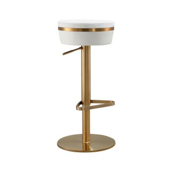 Astro Adjustable Stool - MDF/Stainless Steel/Vegan Leather - L38.1 x W38.1 x H85.9 cm - White/Gold
