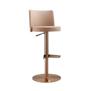 Loosha Performance Adjustable Stool - MDF/Stainless Steel/Vegan Leather - L50.8 x W41.9 x H101.9 cm - Cafe Au Lait/Rose Gold