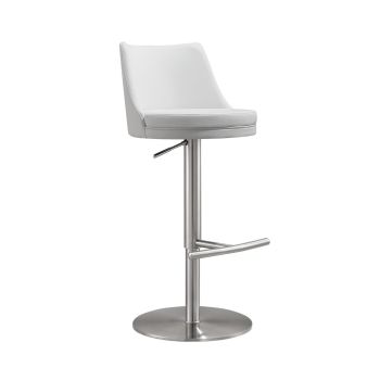 Reagan Adjustable Stool - MDF/Stainless Steel/Vegan Leather - L47.8 x W47 x H106.9 cm - White/Silver