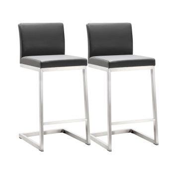 Parma Counter Stool - Set of 2 - Stainless Steel/Vegan Leather - L50.8 x W40 x H91.9 cm - Grey