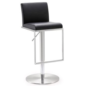 Amalfi Adjustable Stool - Stainless Steel/Vegan Leather - L44.5 x W38.1 x H101.9 cm - Black