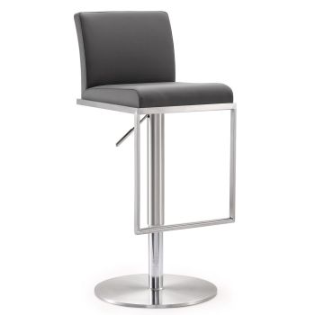 Amalfi Adjustable Stool - Stainless Steel/Vegan Leather - L44.5 x W38.1 x H101.9 cm - Grey