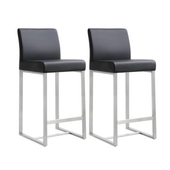 Denmark Counter Stool - Set of 2 - Stainless Steel - L47 x W40.6 x H94 cm - Black