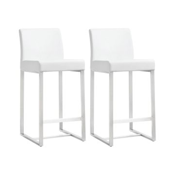Denmark Counter Stool - Set of 2 - Stainless Steel - L47 x W40.6 x H94 cm - White