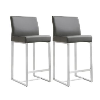Denmark Counter Stool - Set of 2 - Stainless Steel - L47 x W40.6 x H94 cm - Grey