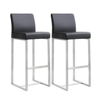 Denmark Barstool - Set of 2 - Stainless Steel - L47 x W40.6 x H104.9 cm - Black