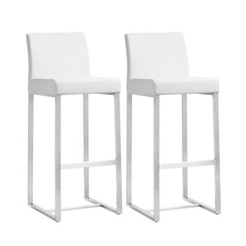 Denmark Barstool - Set of 2 - Stainless Steel - L47 x W40.6 x H104.9 cm - White
