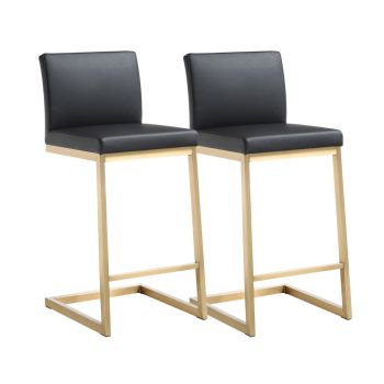Parma Counter Stool - Set of 2 - Stainless Steel/Vegan Leather - L50.8 x W40.1 x H91.9 cm - Black/Gold