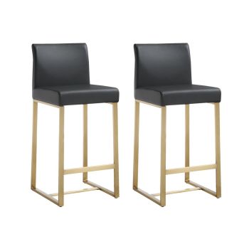 Denmark Counter Stool - Set of 2 - Stainless Steel - L47 x W40.6 x H94 cm - Black/Gold