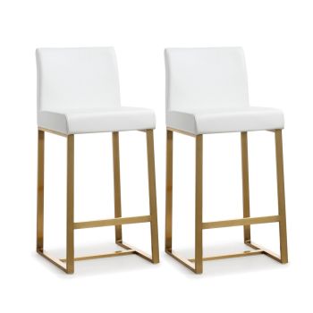 Denmark Counter Stool - Set of 2 - Stainless Steel - L47 x W40.6 x H94 cm - White/Gold