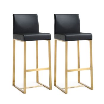Denmark Barstool - Set of 2 - Stainless Steel - L47 x W40.6 x H104.9 cm - Black/Gold