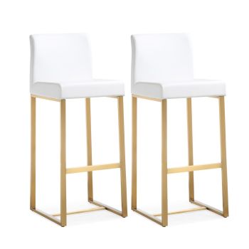 Denmark Barstool - Set of 2 - Stainless Steel - L47 x W40.6 x H104.9 cm - White/Gold