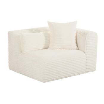 Tarra Fluffy Oversized Modular RAF Corner Chair - Corduroy Fabric/Wood - L99.1 x W109.2 x H68.1 cm - Cream