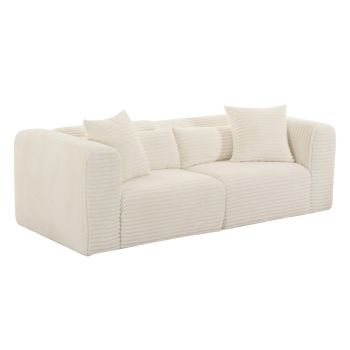 Tarra Fluffy Oversized Modular Loveseat - Corduroy Fabric/Wood - L99.1 x W218.4 x H68.1 cm - Cream