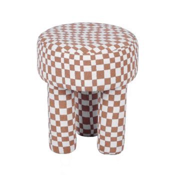 Claire Checkered Stool - Boucle/MDF - L35.6 x W35.6 x H43.2 cm - Brown