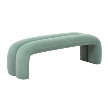 Leigh Channeled Bench - Velvet/Wood - L43.2 x W142.2 x H47.5 cm - Green