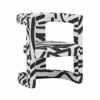 Ada Chair in Brushstroke Pattern - Linen Blend - L59.4 x W66 x H78.7 cm - Black/White