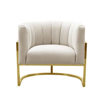 Magnolia Spotted Chair - Stainless Steel/Velvet/Wood - L69.8 x W78 x H71.1 cm - Cream/Gold