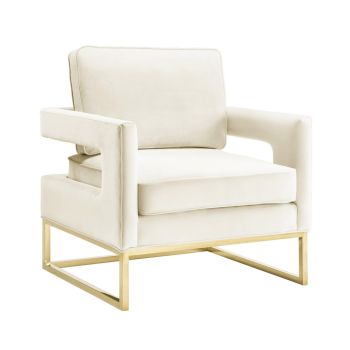 Avery Chair - Pine/Velvet - L73.7 x W85.1 x H90.2 cm - Cream/Gold