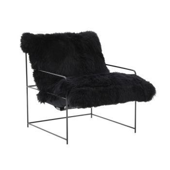 Kimi Genuine Chair - Iron/Sheepskin/Wood - L83.8 x W68.6 x H88.9 cm - Black