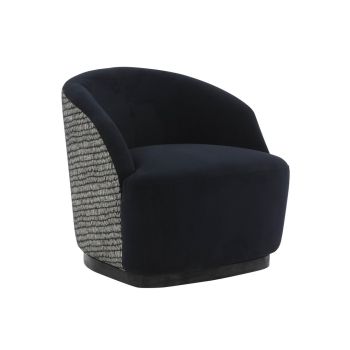 Reese Swivel Chair - Chenille/Velvet/Wood - L78.5 x W73.9 x H72.9 cm - Black